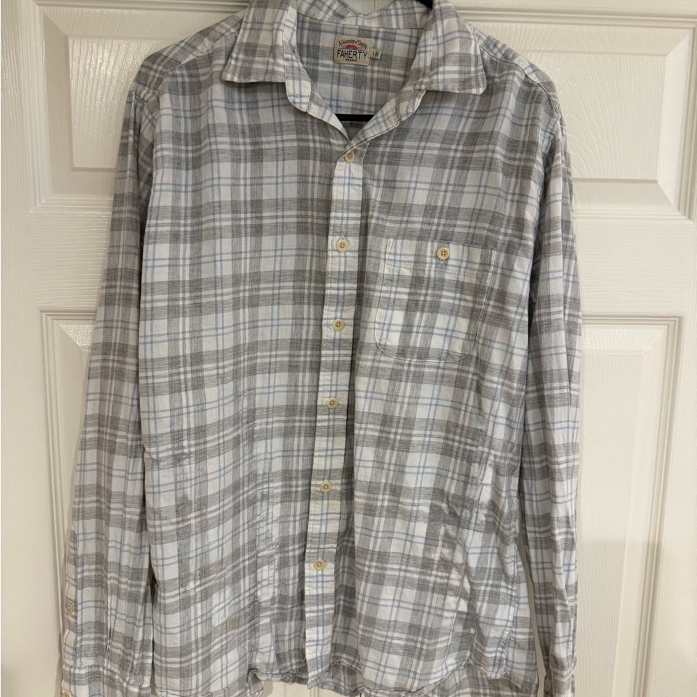 Faherty Light Gray Button Down Shirt/Flannel - image 1